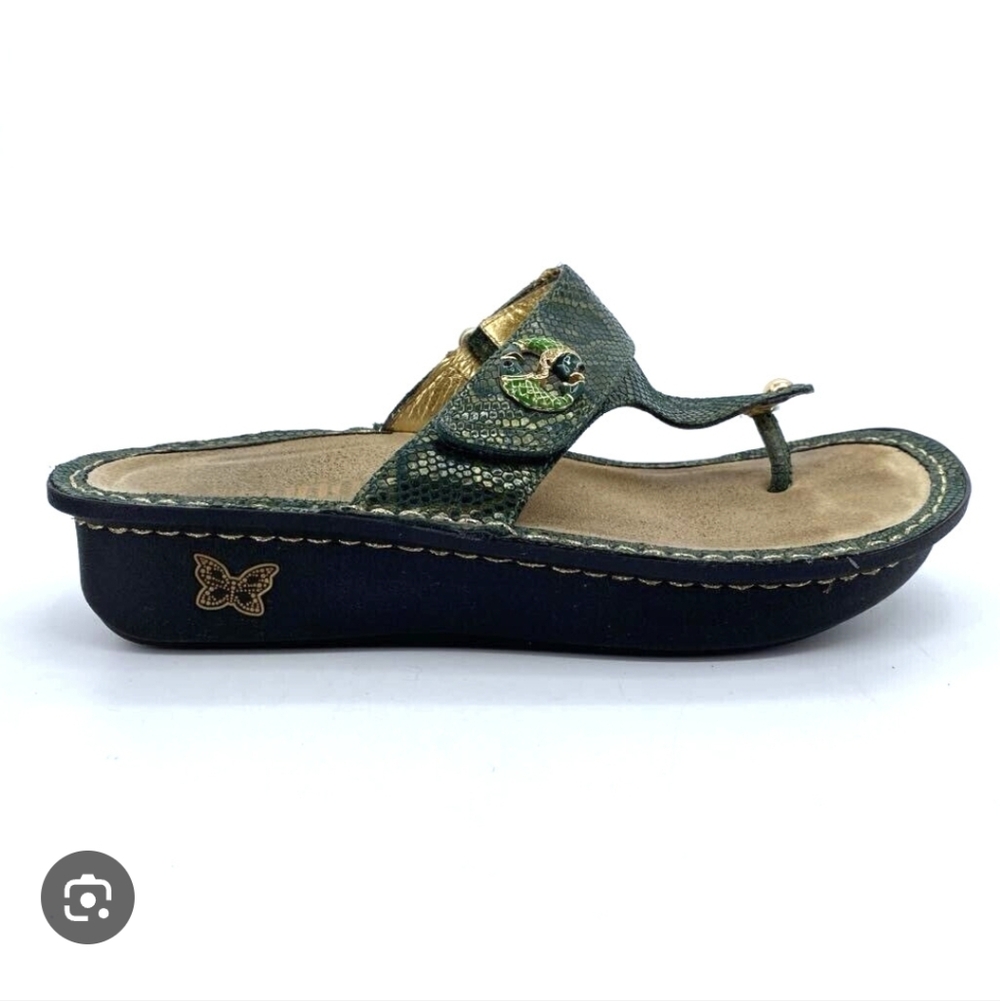 ALEGRIA Carina Platform Thong Sandals Sz 11.5 Fancy Fish Green Leather Shoes